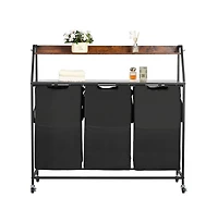 Slickblue Laundry Sorter on Wheels with 2 Tiers, 3 Bags, and Hooks