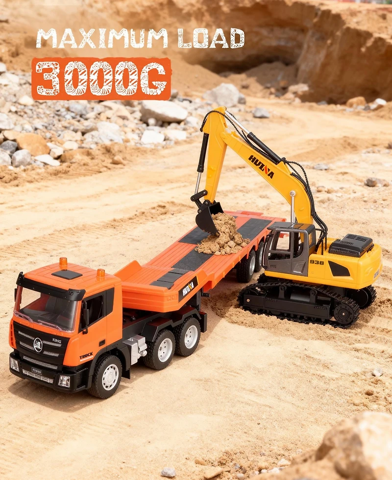 Sugift Rc Semi Truck & Excavator Toy Set, 1:24 Remote Control Construction Vehicles with Lights & Sound