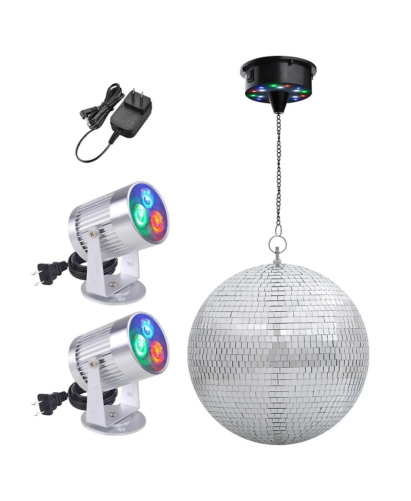 Yescom 12" Large Disco Ball with Motor and Lights 6RPM Rotator & 2PCS 3W Rgb Spotlights for 70s 80s Party Dj Bands Studio Event