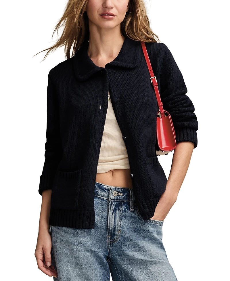 Lucky Brand Women's Collared Button-Up Cardigan Sweater
