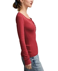 Lucky Brand Women's Valentine Pointelle Trim Rib Henley Top