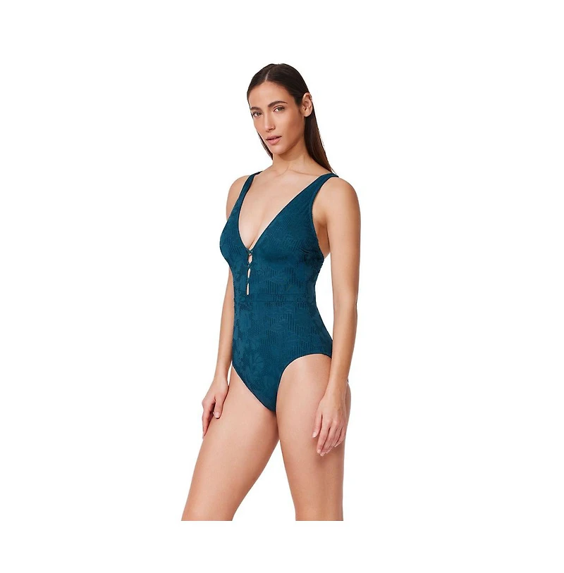 Profile by Gottex Women's Jolene Textured Deep V-Neck One-Piece Swimsuit