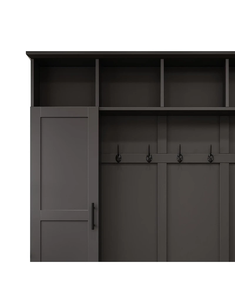 Streamdale Furniture Versatile 3-in-1 Hall Tree with 6 Hooks Walnut Storage Bench 55" Entryway Coat Rack