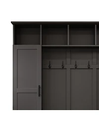 Streamdale Furniture Versatile 3-in-1 Hall Tree with 6 Hooks Walnut Storage Bench 55" Entryway Coat Rack