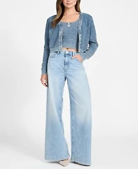 Guess Womens Long Sleeve V Neck Lylah Cardigan Sweater Tank Top Sweater