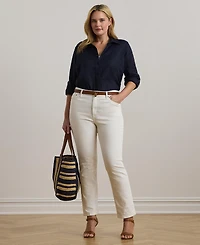 Lauren Ralph Plus 100% Linen Roll-Tab Shirt