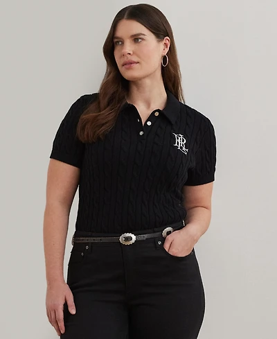 Lauren Ralph Plus Cable-Knit Polo Shirt