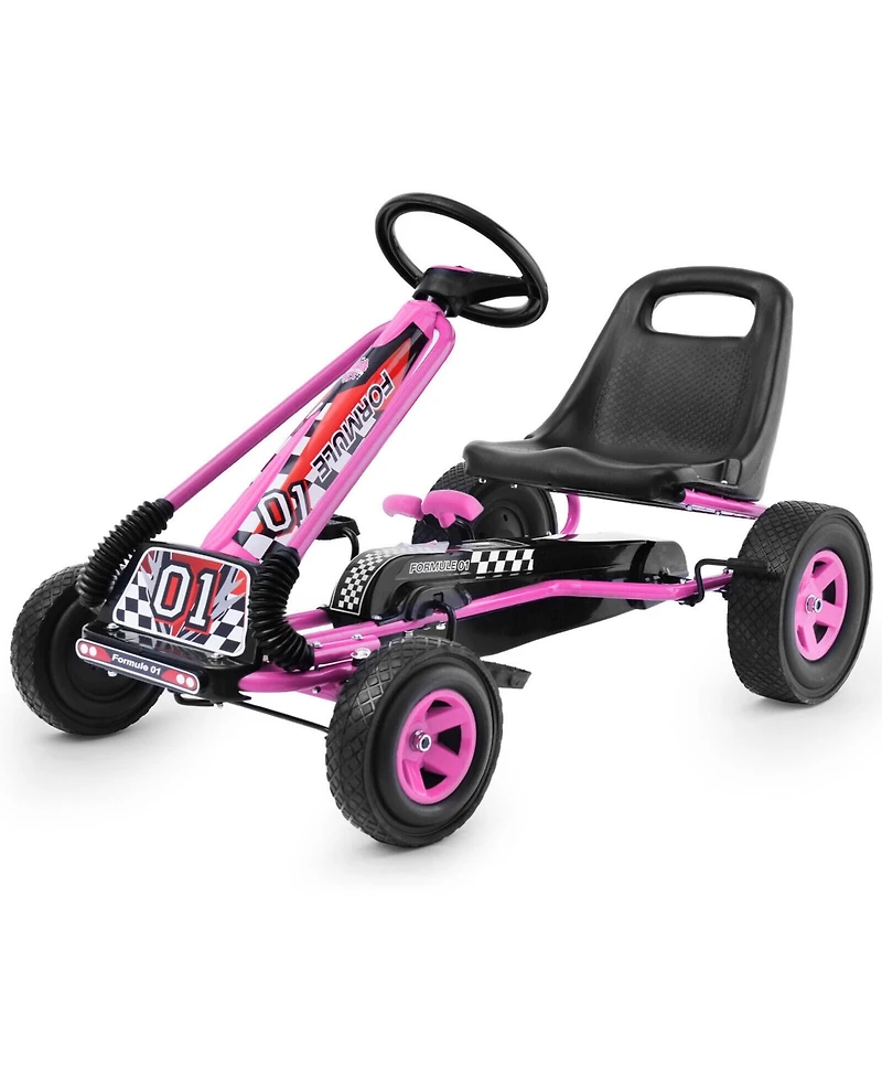 Sugift 4 Wheels Kids Ride On Pedal Powered Bike Go Kart Racer Car Outdoor Play Toy-Pink