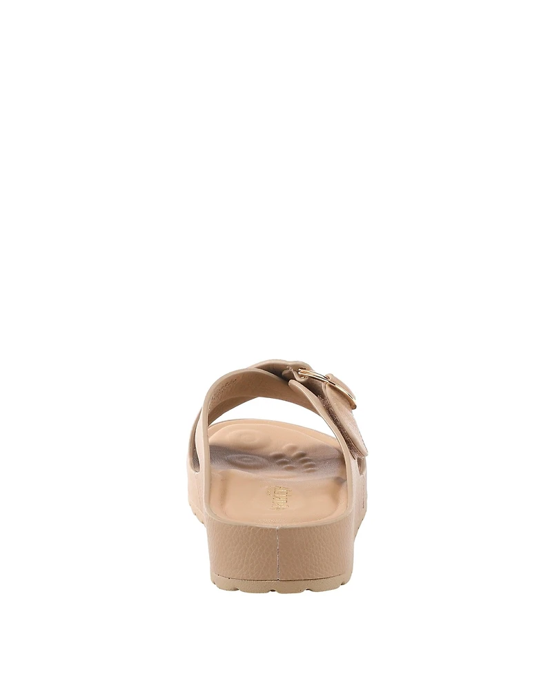 Patrizia Women s Rutha Criss-Cross Strap Slide Sandals with Gold Buckle and Padded Insole