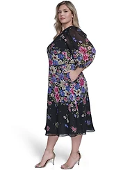 Jessica Howard Plus Jewel Neck Balloon Sleeve Midi Dress