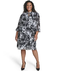 Jessica Howard Plus Tie Split Neck Pleated Bodice Dress