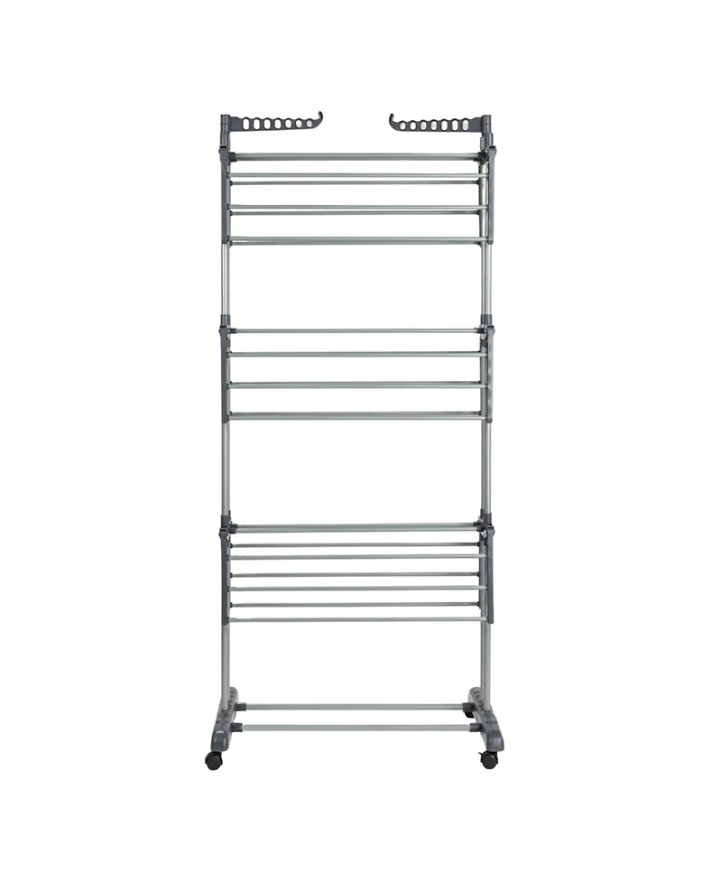 Household Essentials 4 Tier Stainless Steel Laundry Drying Rack with Two Side Wings, Grey