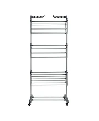 Household Essentials 4 Tier Stainless Steel Laundry Drying Rack with Two Side Wings, Grey