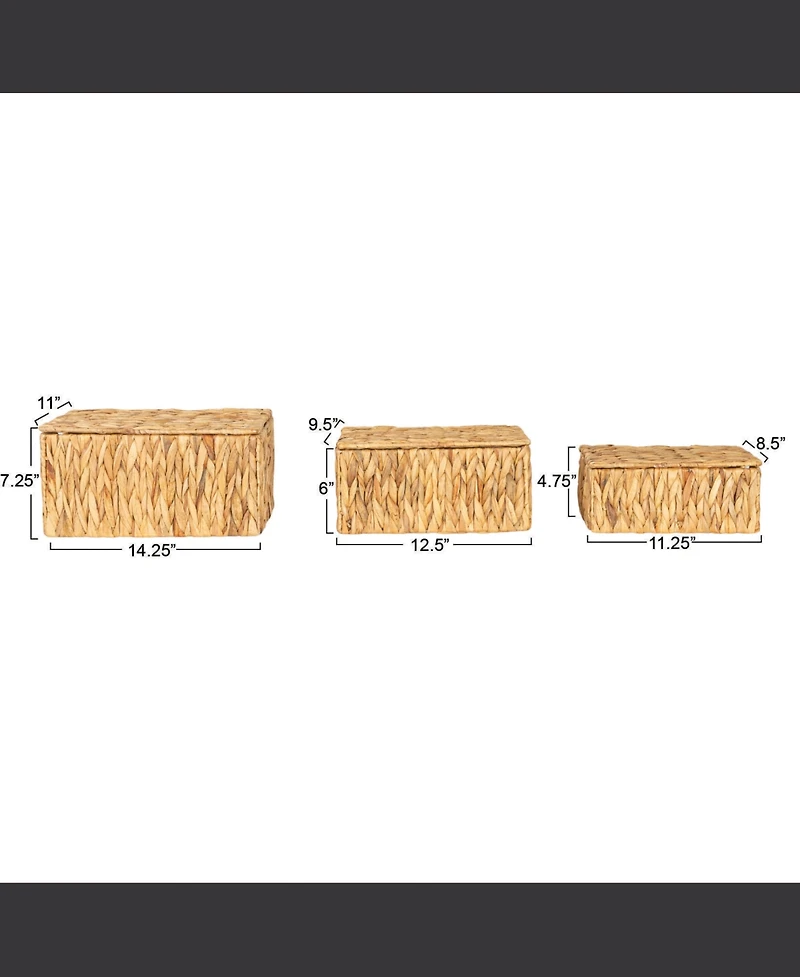 Household Essentials Rectangular Water Hyacinth Nesting Basket Set with Lid, Natural, Set of 3