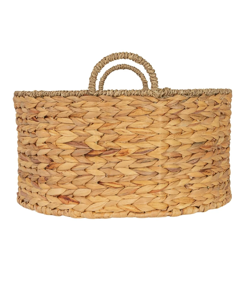 Household Essentials Rectangular Handwoven Water Hyacinth and Seagrass Basket with Handles, Natural