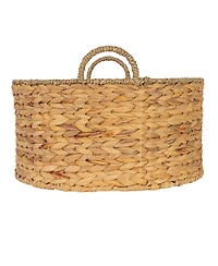 Household Essentials Rectangular Handwoven Water Hyacinth and Seagrass Basket with Handles, Natural