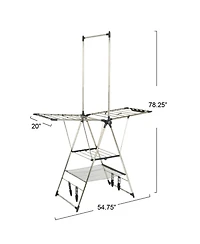 Household Essentials Multi Tier Stainless Steel Laundry Drying Rack with T Bar and Two Side Wings, Silver