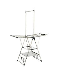 Household Essentials Multi Tier Stainless Steel Laundry Drying Rack with T Bar and Two Side Wings, Silver