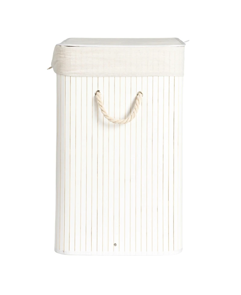 Household Essentials Bamboo Double Laundry Hamper with Rope Handles, 39-Gallons, White