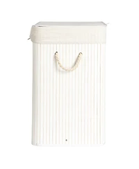 Household Essentials Bamboo Double Laundry Hamper with Rope Handles, 39-Gallons, White