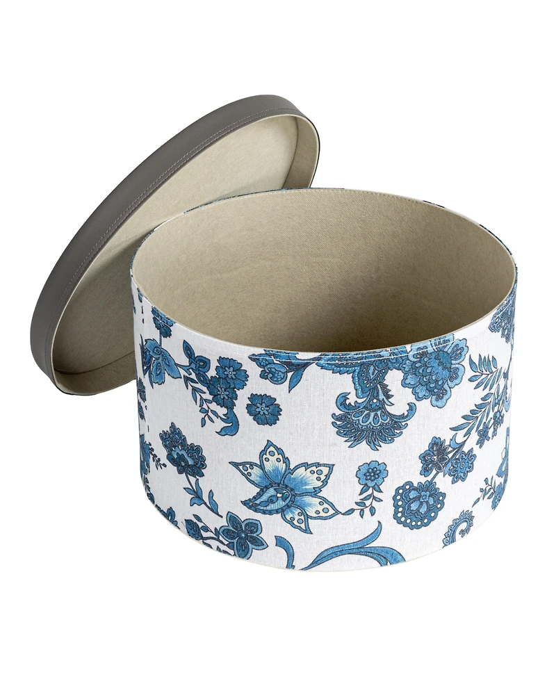 Household Essentials Floral Nestable Hat Boxes with Lids, Cream and Blue, Set of 3
