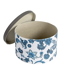 Household Essentials Floral Nestable Hat Boxes with Lids, Cream and Blue, Set of 3