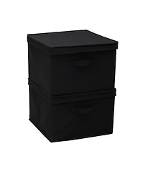 Household Essentials Square Storage Box With Lid, 15”x15”x10”, Black Linen