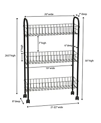 Household Essentials Slim Storage Cart, 3 Shelf Storage Cart with Wheels, Black