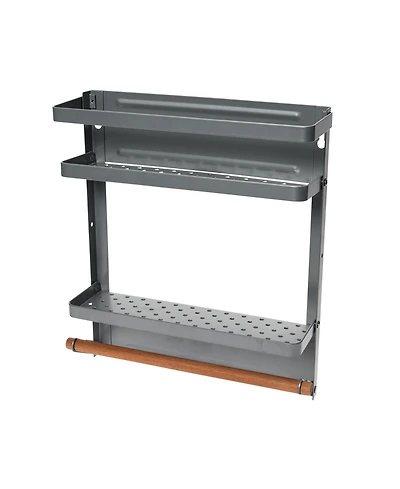 Household Essentials Grey Metal Magnetic Organizer with Towel Rack, Wall-Mount Storage Shelf