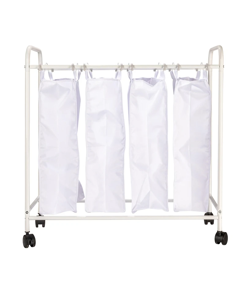 Household Essentials Rolling Laundry Sorter, 4 Bag, White