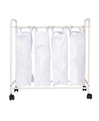 Household Essentials Rolling Laundry Sorter, 4 Bag, White