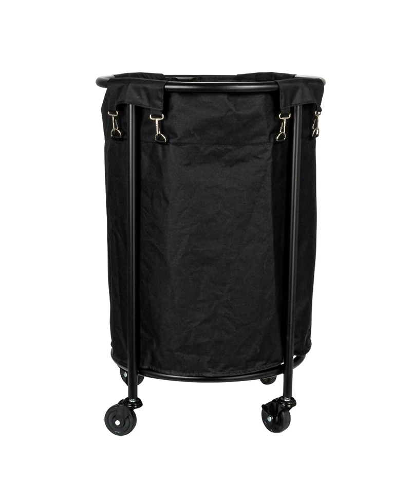 Household Essentials Round Laundry Hamper, Black Polyester Bag