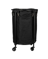 Household Essentials Round Laundry Hamper, Black Polyester Bag