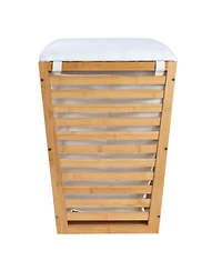 Household Essentials Slatted Natural Hamper with Cushioned Lid and Removable Cotton Bag, Natural
