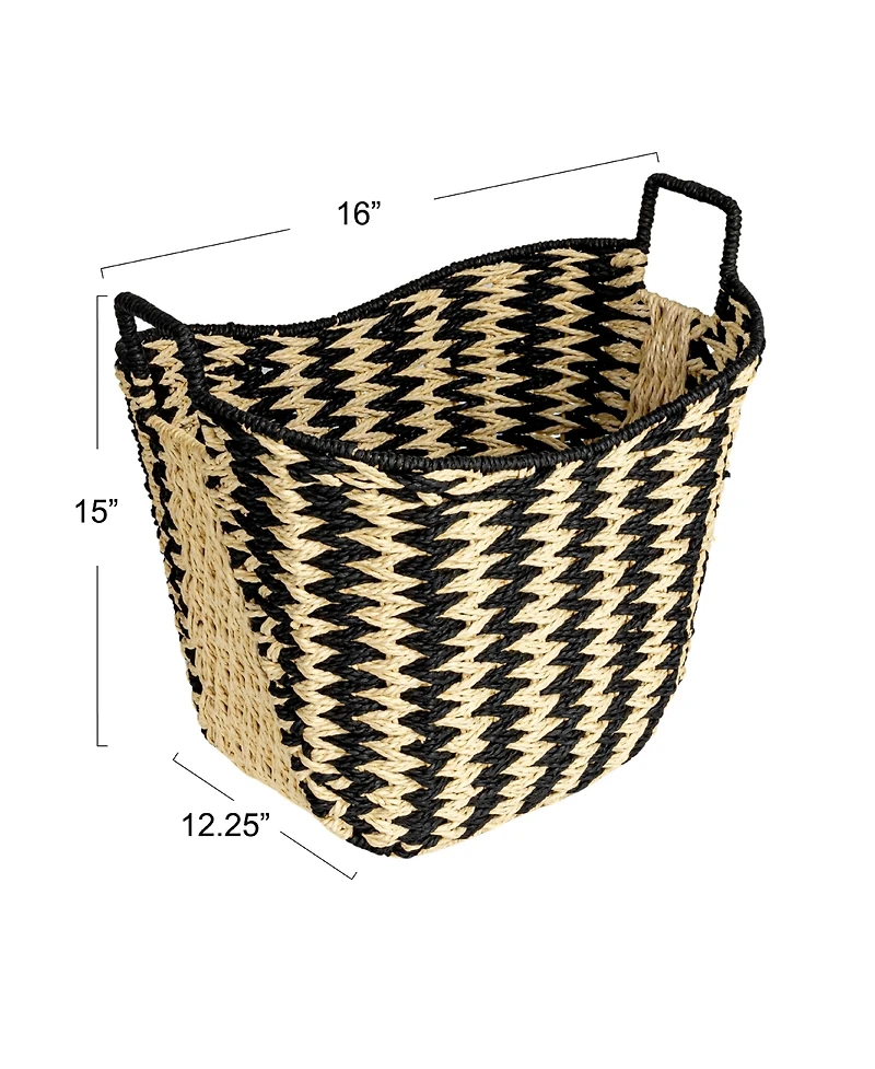 Household Essentials Zigzag Woven Paper Rope Basket, Black and Natural