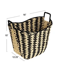Household Essentials Zigzag Woven Paper Rope Basket, Black and Natural