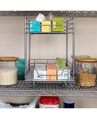 Household Essentials Glidez Steel Pull-Out Storage Organizer, 2-Tier Design, Brushed Silver
