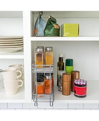 Household Essentials Glidez Steel Pull-Out Storage Organizer with Plastic Liners, 2 -Tier Design, Brushed Silver