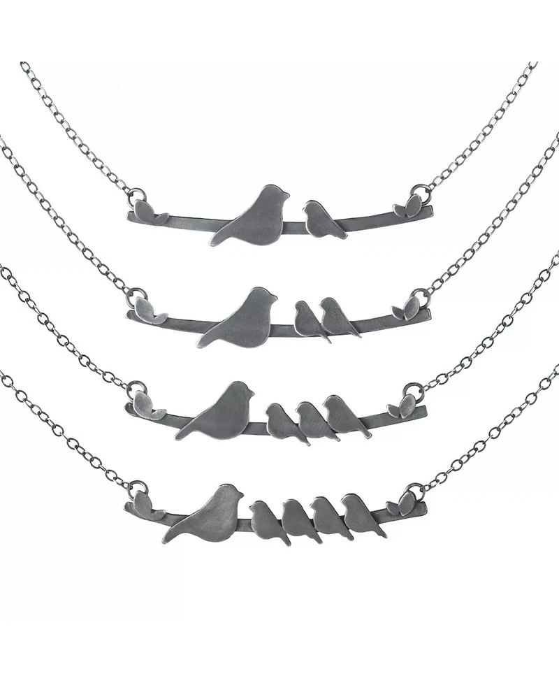 Uncommon Goods Sterling Silver Mother Nestling Birds Necklace