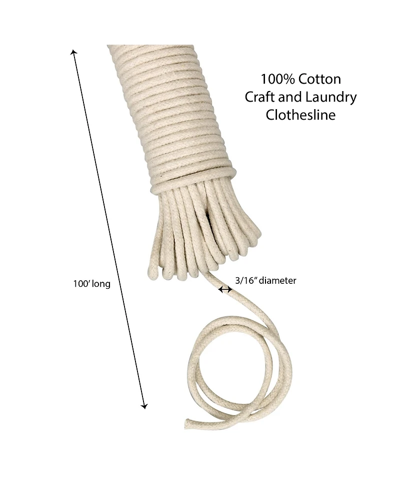 Household Essentials All-Purpose Cotton Clothesline Rope, 100, Off White