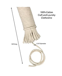 Household Essentials All-Purpose Cotton Clothesline Rope, 100, Off White