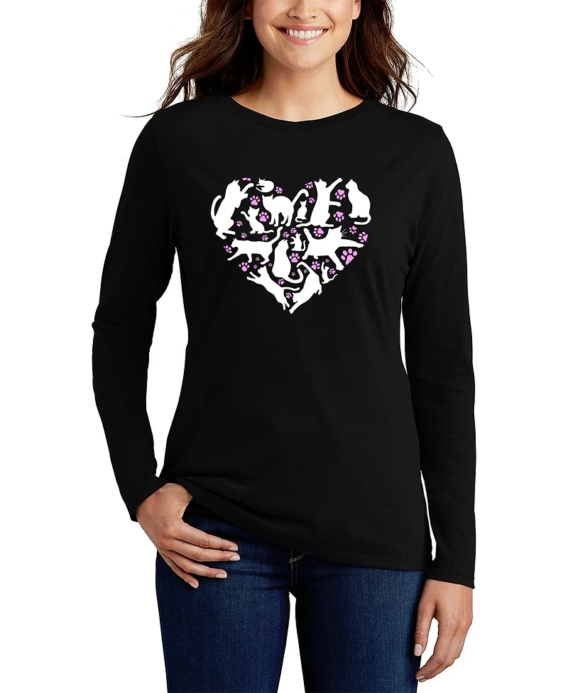 La Pop Art Women's Cat Heart Word Long Sleeve T-Shirt
