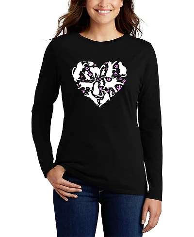 La Pop Art Women's Cat Heart Word Long Sleeve T-Shirt