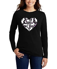 La Pop Art Women's Cat Heart Word Long Sleeve T-Shirt