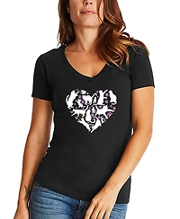 La Pop Art Women's Cat Heart Word V-Neck T-Shirt