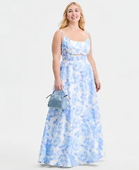 City Studios Trendy Plus Satin Keyhole-Cutout Gown