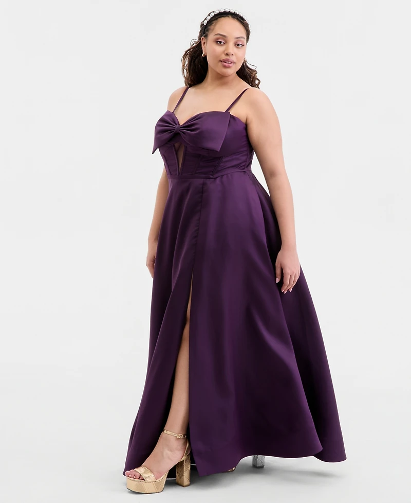 Created for Macy's, City Studios Trendy Plus Bow-Trim Corset Ball Gown