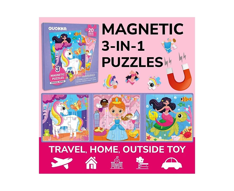 Quokka 3x20 Pcs Magnetic Puzzles for Kids - Learning Princess and Unicorn Toy