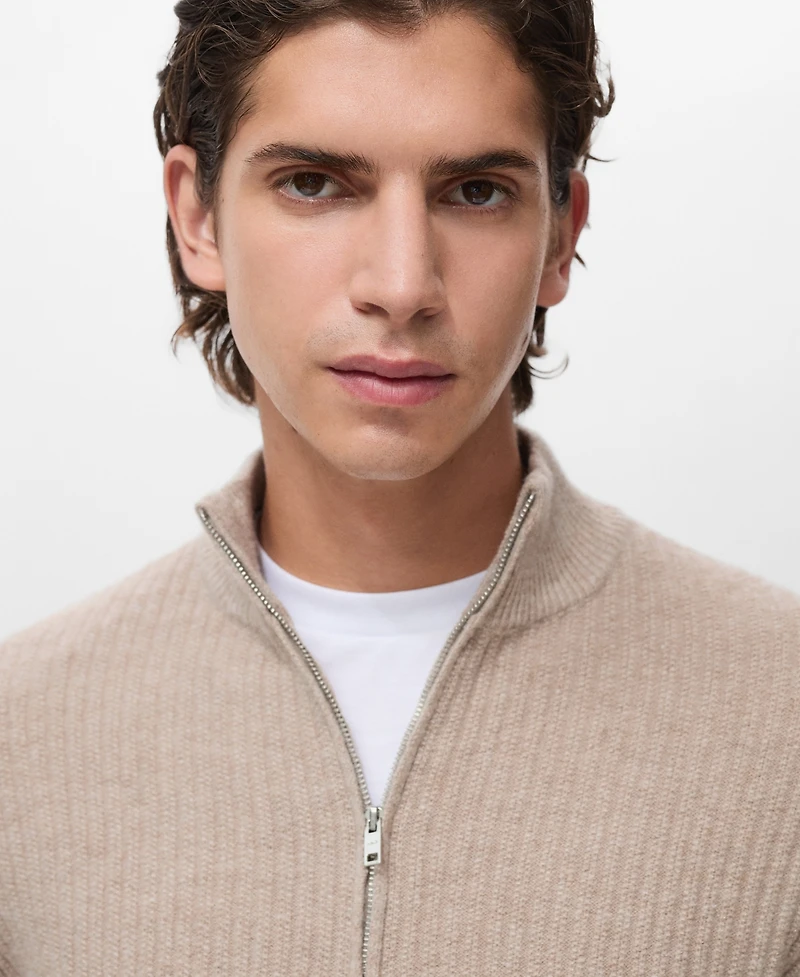 Mango Men's Zip Neck Ribbed Sweater