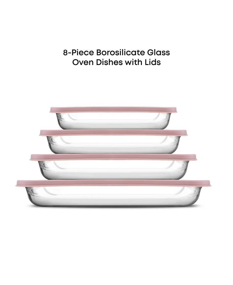 JoyJolt Borosilicate Glass Oven Dishes with Lids, Set of 4